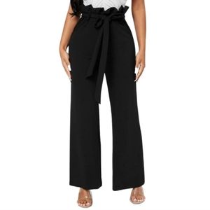 XTAREN Paperbag High Waist Straight Leg Belted Black Pants Small NWT